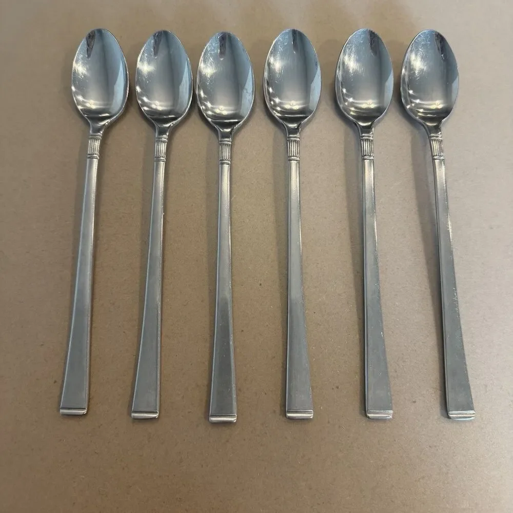 Doric‎ Japan MCM Stainless Lot Of 6 Long Tea Spoons Mid Century Modern Flatwear